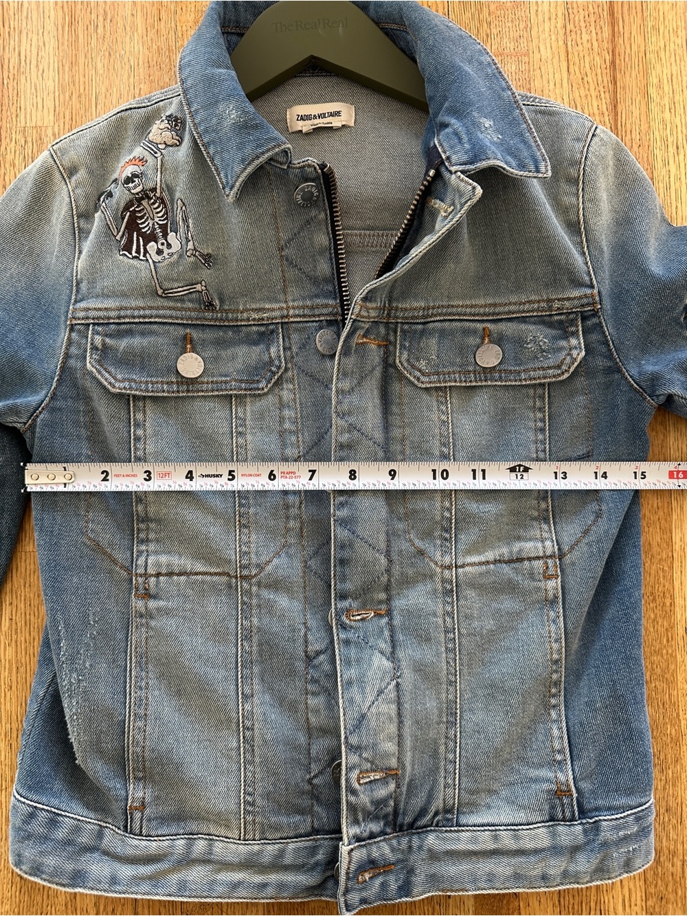 Zadig & Voltaire Light Wash Denim Embroidered Jacket with Animal Floral Skeleton - Picture 8 of 11